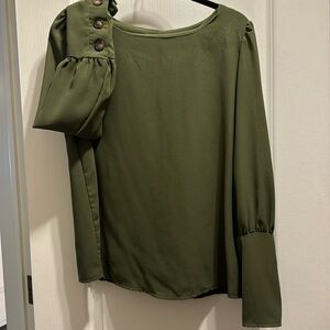 Olive green button up back and sleeve blouse - medium